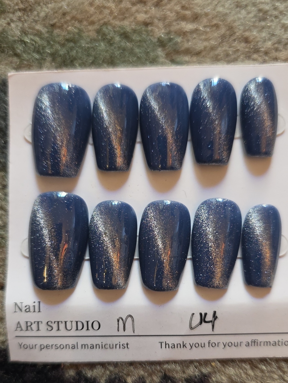 Dark Blue Shimmer Press-On Nails Size Med